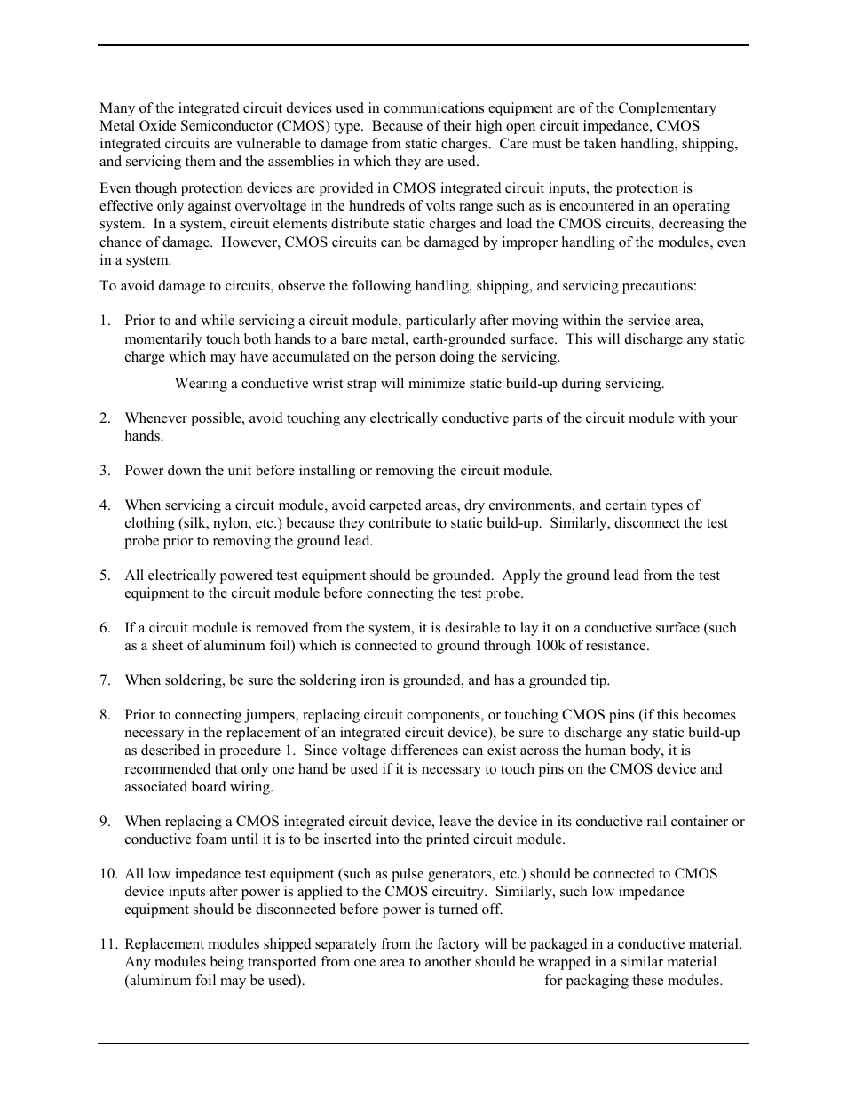 Safe handling of cmos integrated circuit devices | GAI-Tronics ILD1000A Local Deskset User and Installation Manual User Manual | Page 7 / 32