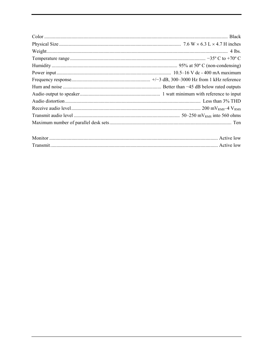 Performance specifications | GAI-Tronics ILD1000A Local Deskset User and Installation Manual User Manual | Page 8 / 32