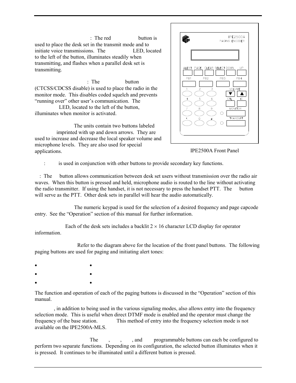 Desk set button panel | GAI-Tronics IPE2500A, IPE2500A-MLS Paging Encoder / Desktop Controller User and Installatoin Manual User Manual | Page 11 / 87