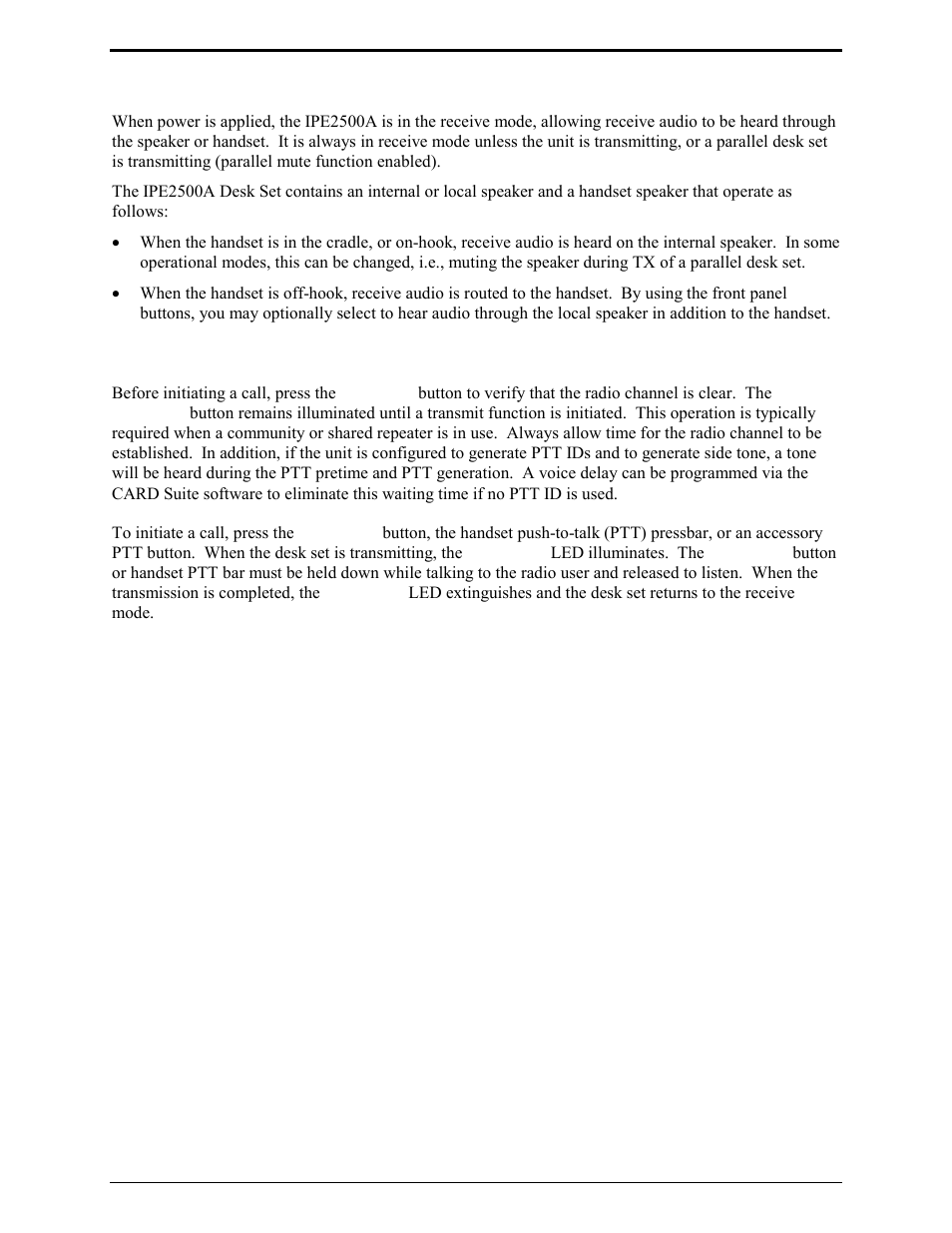 Receiving calls, Initiating calls | GAI-Tronics IPE2500A, IPE2500A-MLS Paging Encoder / Desktop Controller User and Installatoin Manual User Manual | Page 18 / 87