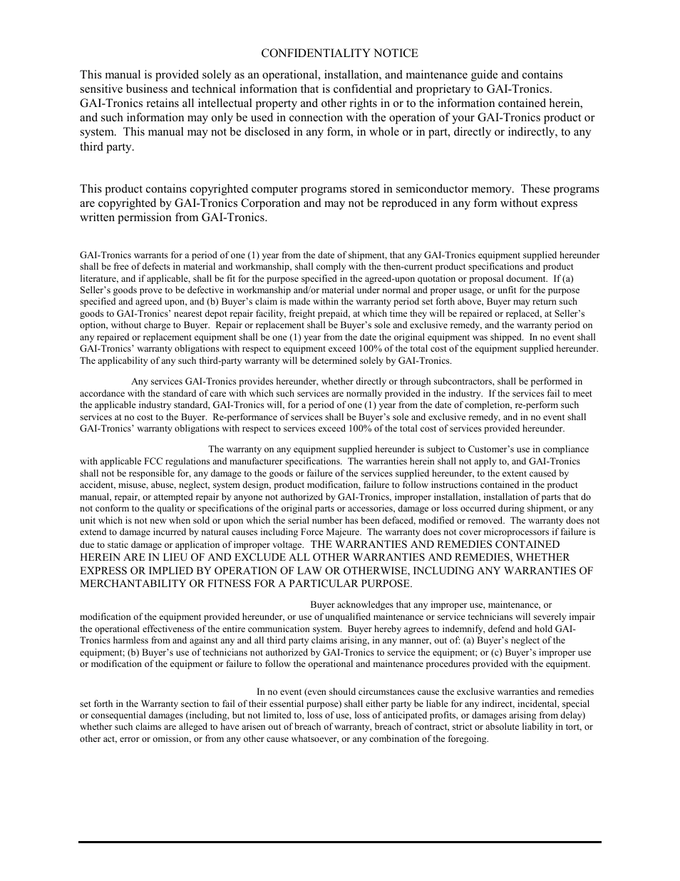Confidentiality notice, Computer software copyrights, Warranty | GAI-Tronics IPE2500A, IPE2500A-MLS Paging Encoder / Desktop Controller User and Installatoin Manual User Manual | Page 2 / 87