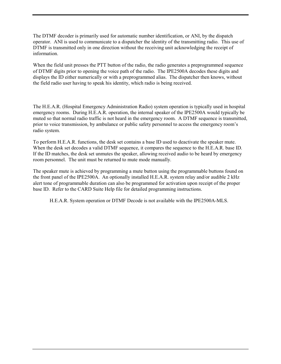 Dtmf decode, H.e.a.r. system operation | GAI-Tronics IPE2500A, IPE2500A-MLS Paging Encoder / Desktop Controller User and Installatoin Manual User Manual | Page 25 / 87