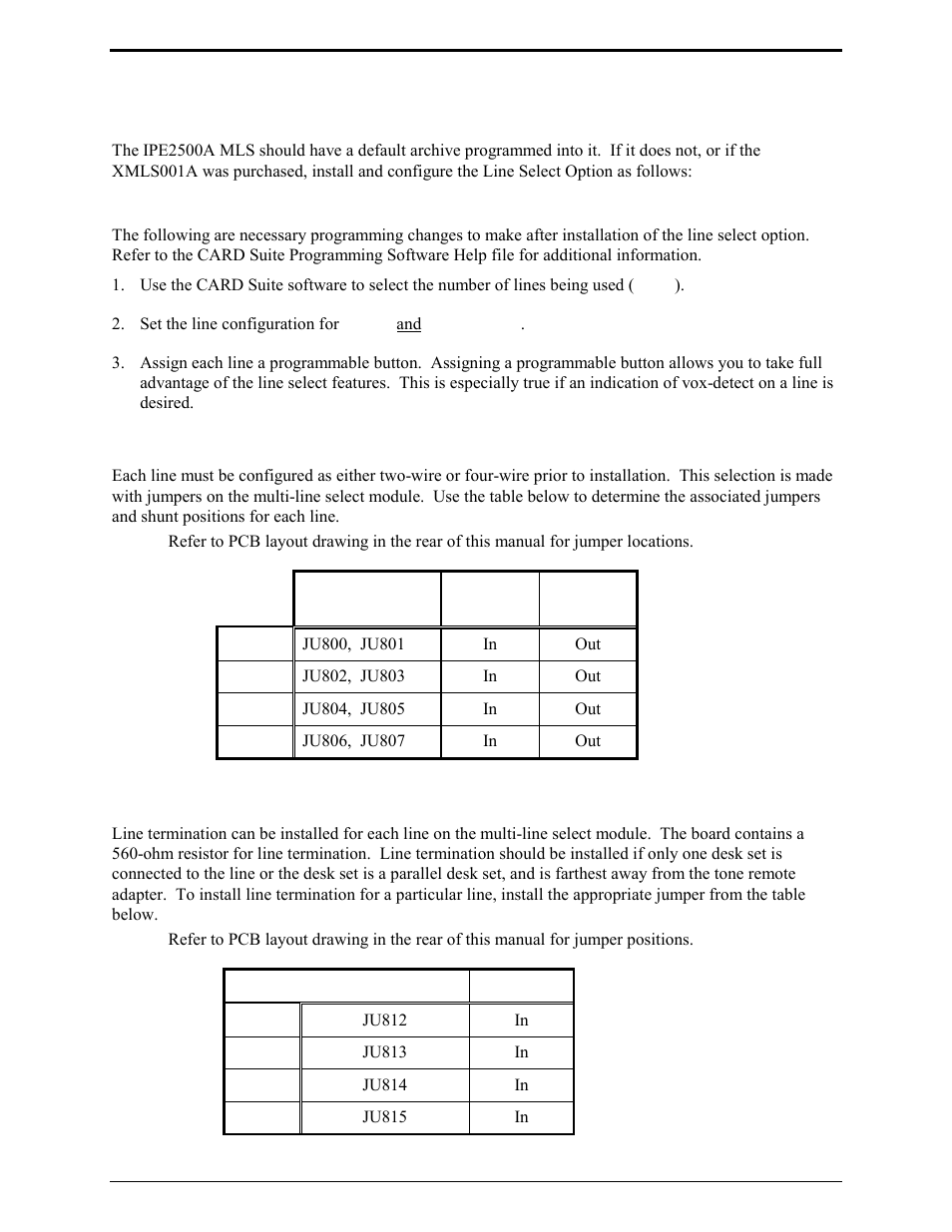 Multi-line select (ipe2500a-mls), Programming changes, Line configuration - two/four-wire selection | Mls line termination | GAI-Tronics IPE2500A, IPE2500A-MLS Paging Encoder / Desktop Controller User and Installatoin Manual User Manual | Page 46 / 87