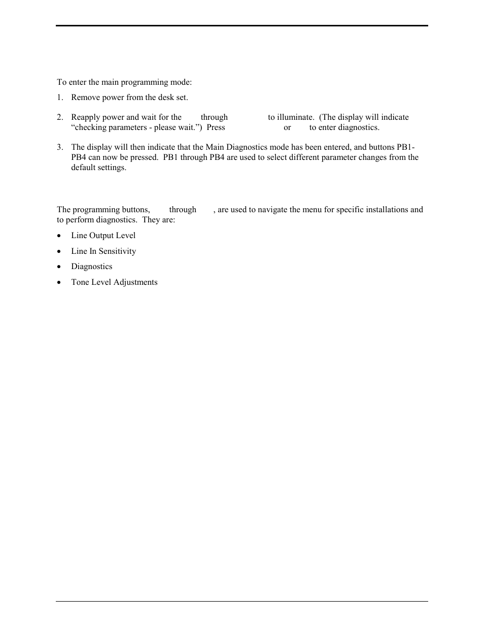 Level adjustments and diagnostics, Main diagnostics selection, Programming menu | GAI-Tronics IPE2500A, IPE2500A-MLS Paging Encoder / Desktop Controller User and Installatoin Manual User Manual | Page 51 / 87