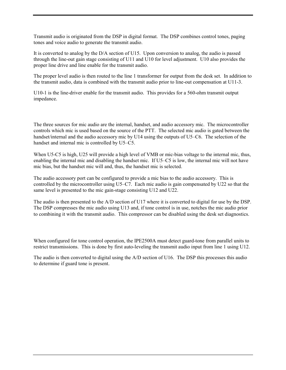 Transmit audio, Microphone audio, Guard tone detection | GAI-Tronics IPE2500A, IPE2500A-MLS Paging Encoder / Desktop Controller User and Installatoin Manual User Manual | Page 62 / 87