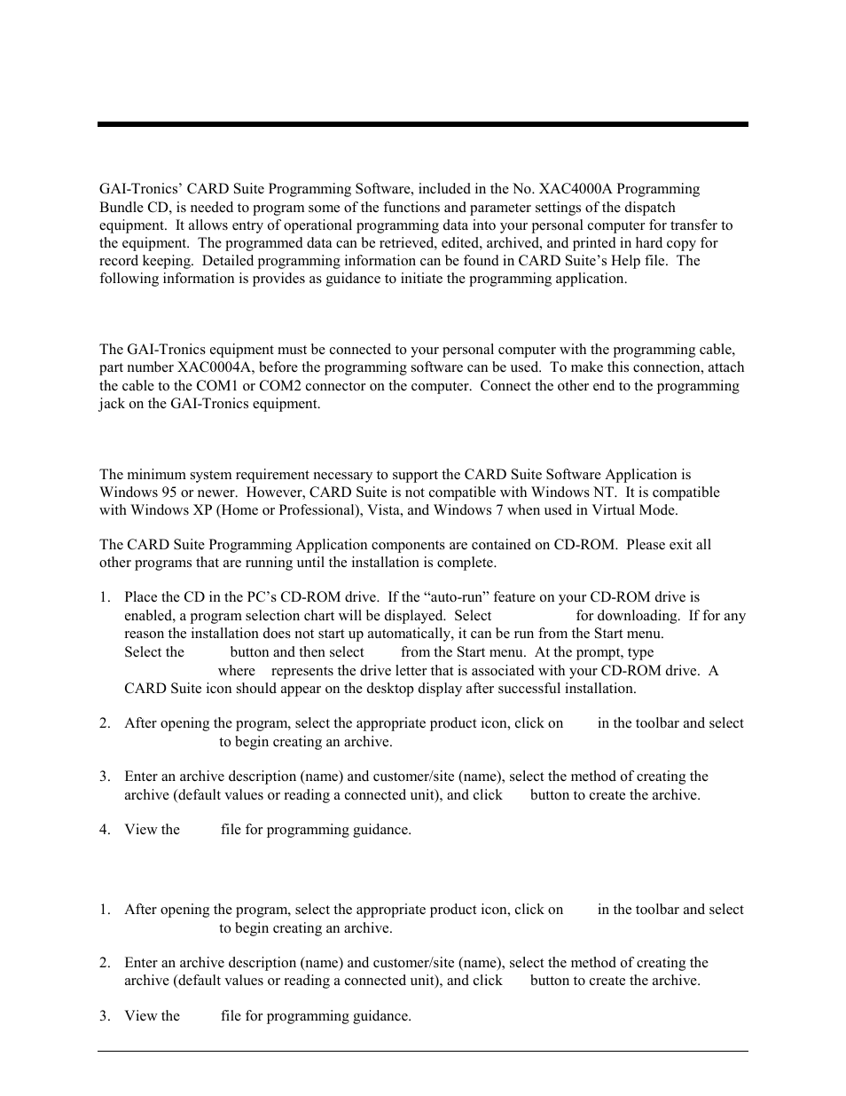Card suite programming software, General description, Connection | Installation, Reading the unit | GAI-Tronics IPE2500A, IPE2500A-MLS Paging Encoder / Desktop Controller User and Installatoin Manual User Manual | Page 65 / 87