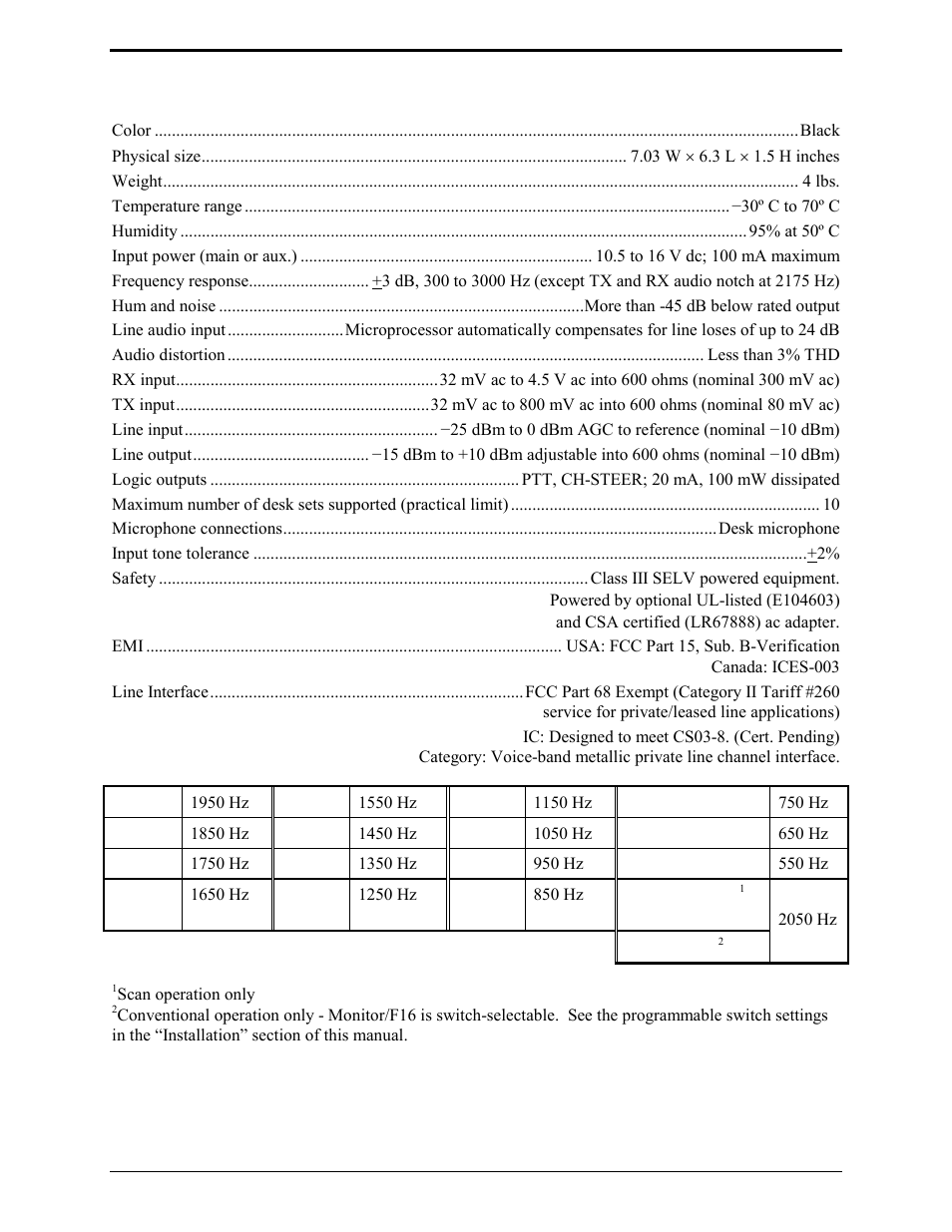 Specifications | GAI-Tronics ITA2000A ITA2000A Series Tone Remote Adapter with Scanning User and Installation Manual User Manual | Page 10 / 54