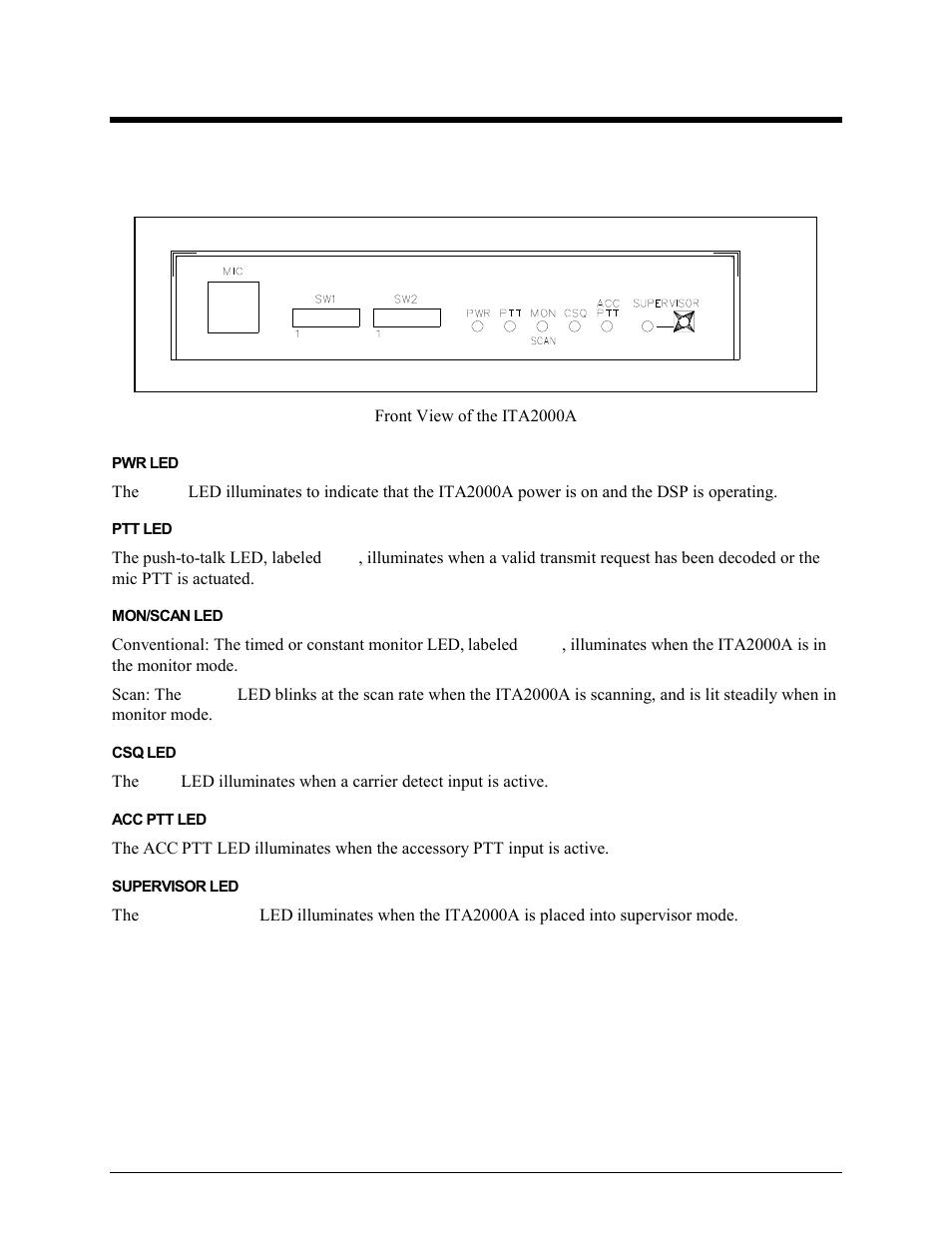 Operation, Front panel led operation | GAI-Tronics ITA2000A ITA2000A Series Tone Remote Adapter with Scanning User and Installation Manual User Manual | Page 11 / 54