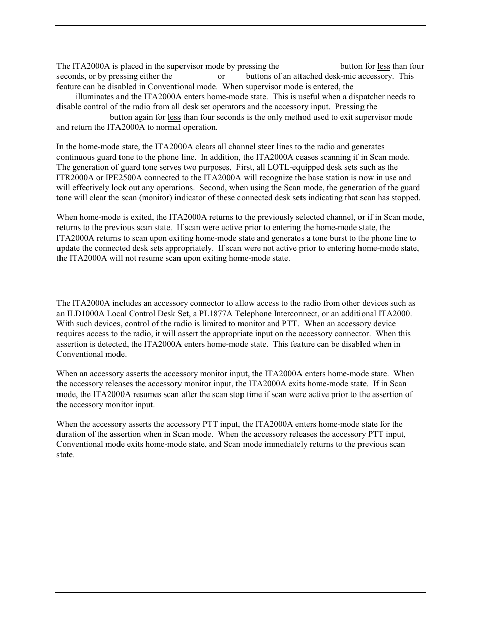 Supervisor mode, Accessory operation | GAI-Tronics ITA2000A ITA2000A Series Tone Remote Adapter with Scanning User and Installation Manual User Manual | Page 15 / 54