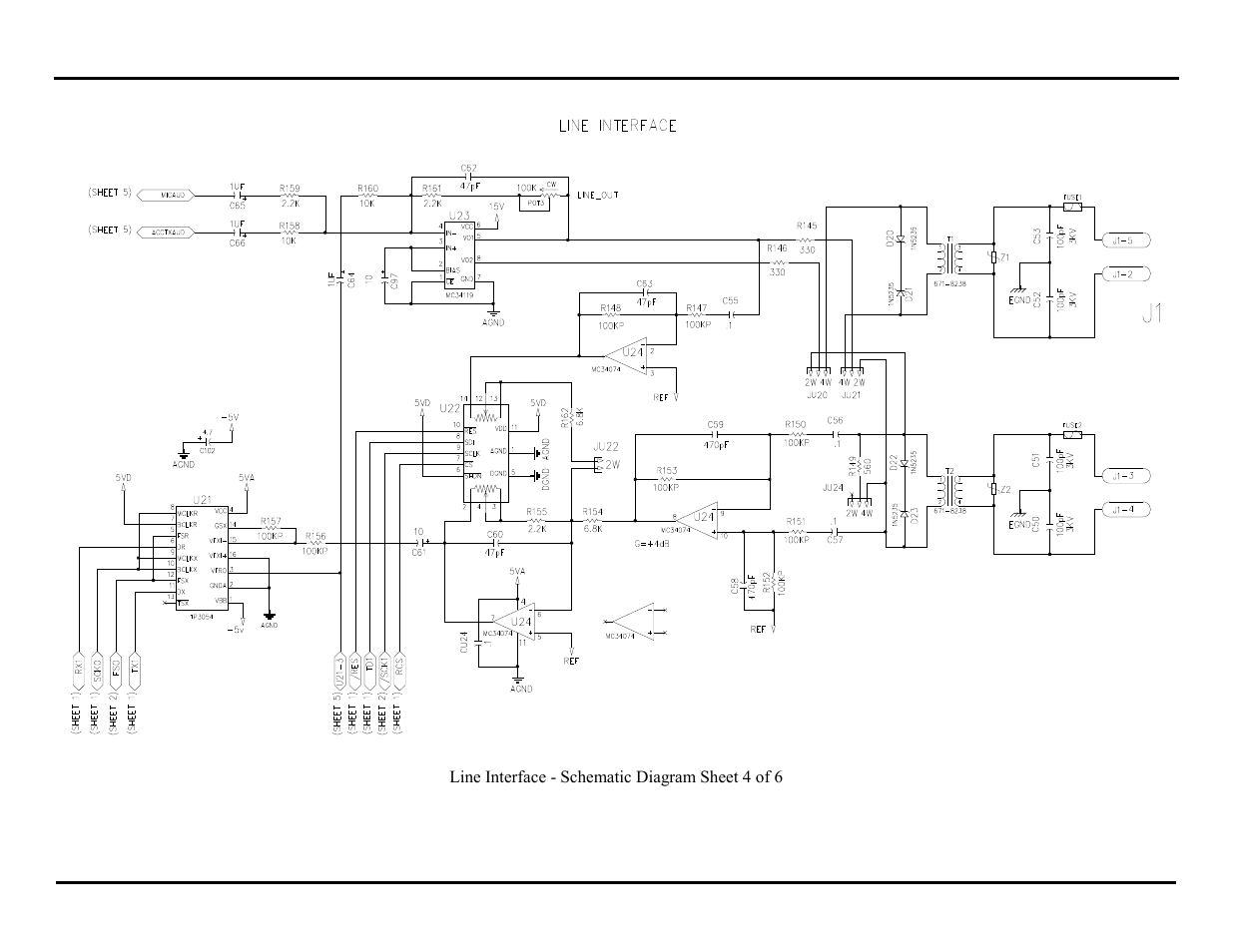 Line interface - schematic diagram sheet 4 of 6 | GAI-Tronics ITA2000A ITA2000A Series Tone Remote Adapter with Scanning User and Installation Manual User Manual | Page 49 / 54