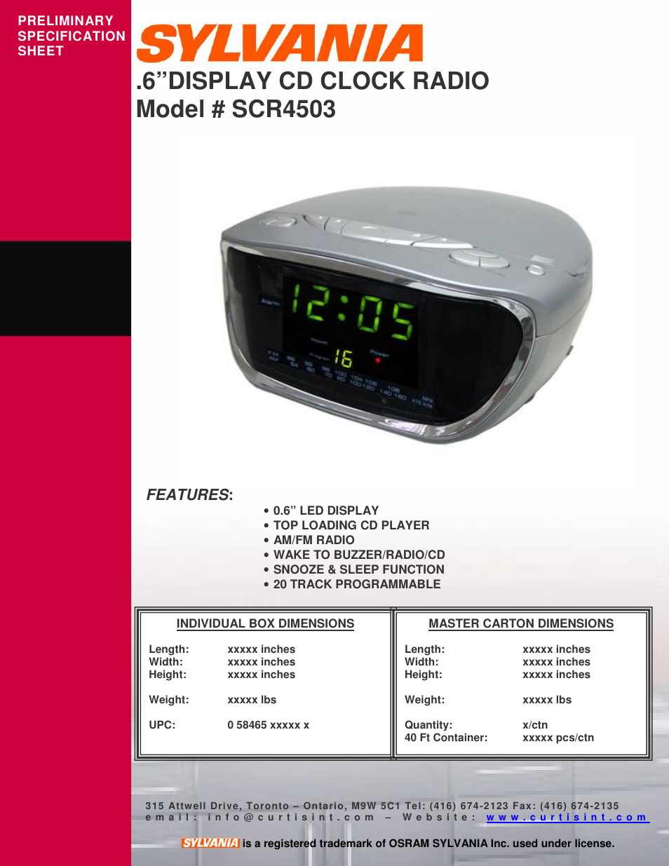 Curtis SCR4503 User Manual | 1 page
