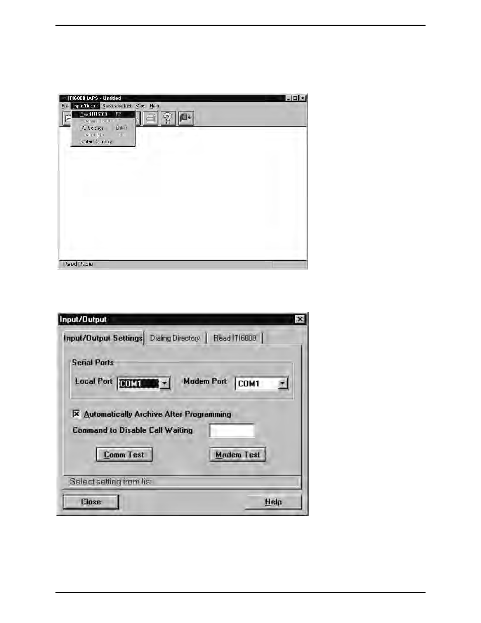 Input/output, Input/output – i/o settings | GAI-Tronics MRTI 2000 (No. PL1877A) Microprocessor Radio Telephone Interconnect Installation & Service Manual User Manual | Page 27 / 172