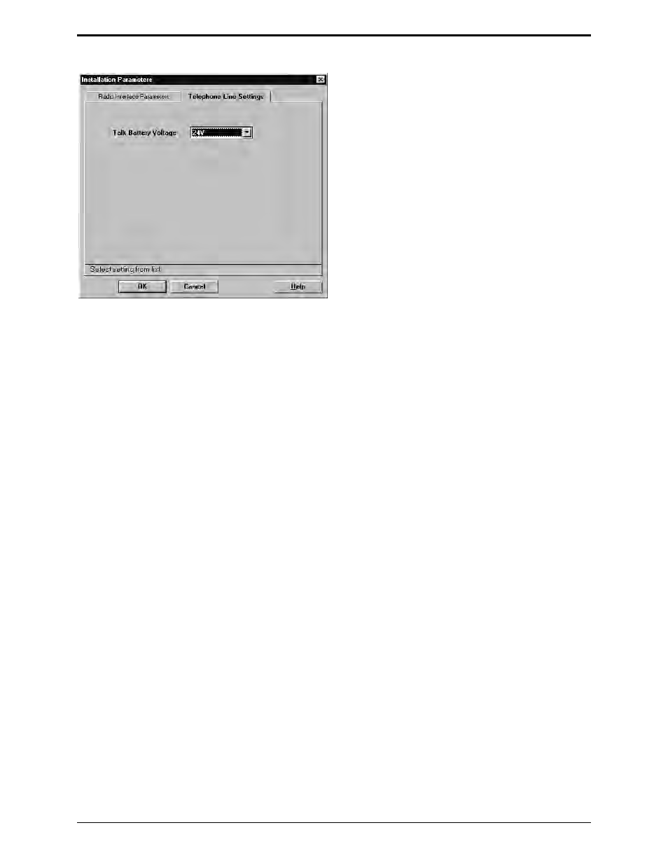 Installation – telephone line settings, Talk battery voltage | GAI-Tronics MRTI 2000 (No. PL1877A) Microprocessor Radio Telephone Interconnect Installation & Service Manual User Manual | Page 33 / 172