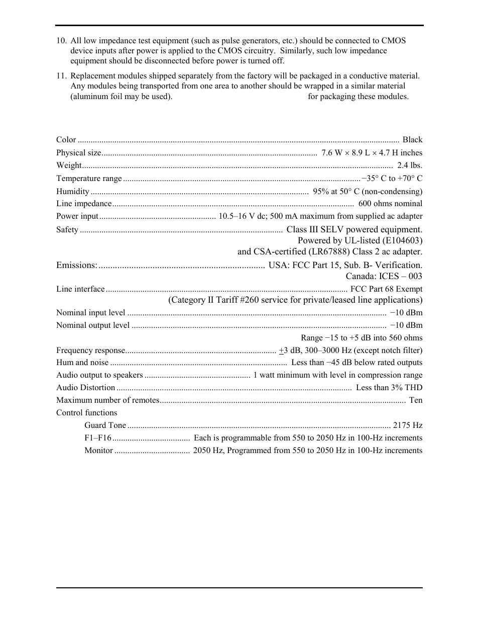 Performance specifications | GAI-Tronics L3149B C200 Advanced Deskset User Manual | Page 10 / 92