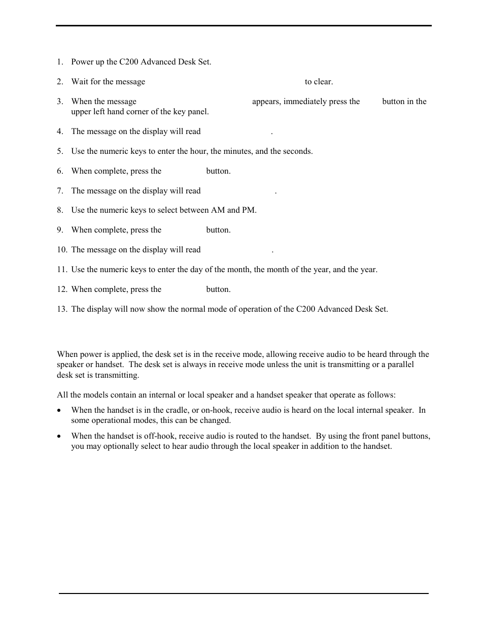 Setting the clock, Receiving calls | GAI-Tronics L3149B C200 Advanced Deskset User Manual | Page 16 / 92