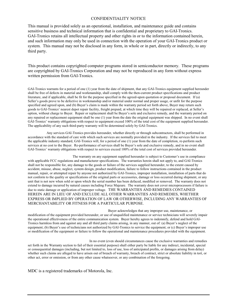 Confidentiality notice, Computer software copyrights, Warranty | GAI-Tronics L3149B C200 Advanced Deskset User Manual | Page 2 / 92