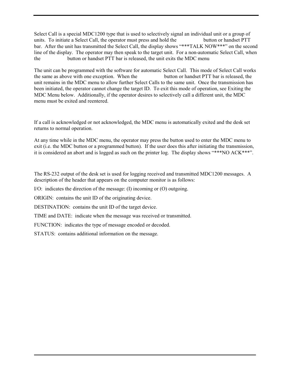 Select call, Exiting the mdc menu, Rs-232/printer output | GAI-Tronics L3149B C200 Advanced Deskset User Manual | Page 27 / 92