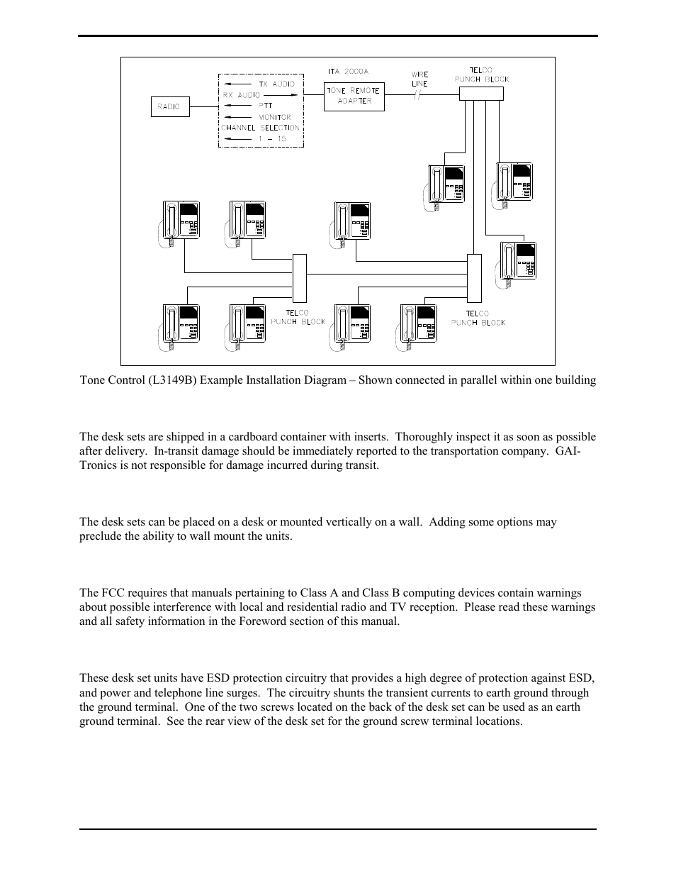 Mechanical receipt inspection, Mounting, Fcc interference warnings | Electrostatic discharge (esd) protection | GAI-Tronics L3149B C200 Advanced Deskset User Manual | Page 34 / 92