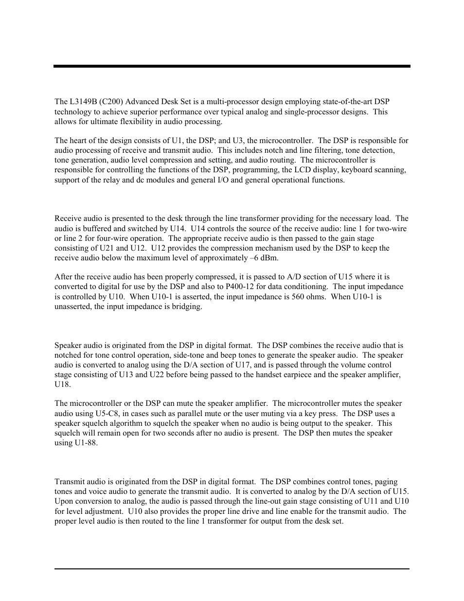 Theory of operation, General desk set overview, Receive audio | Speaker audio, Transmit audio | GAI-Tronics L3149B C200 Advanced Deskset User Manual | Page 47 / 92