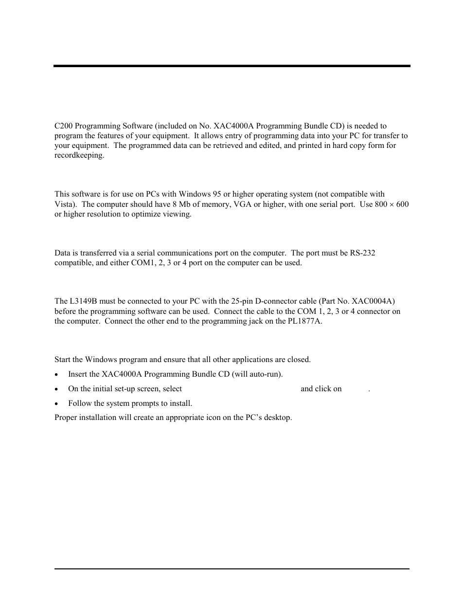 Programming, Pc programming, General description | Hardware/software requirements, Communication port, Connections, Installing the programming software | GAI-Tronics L3149B C200 Advanced Deskset User Manual | Page 49 / 92