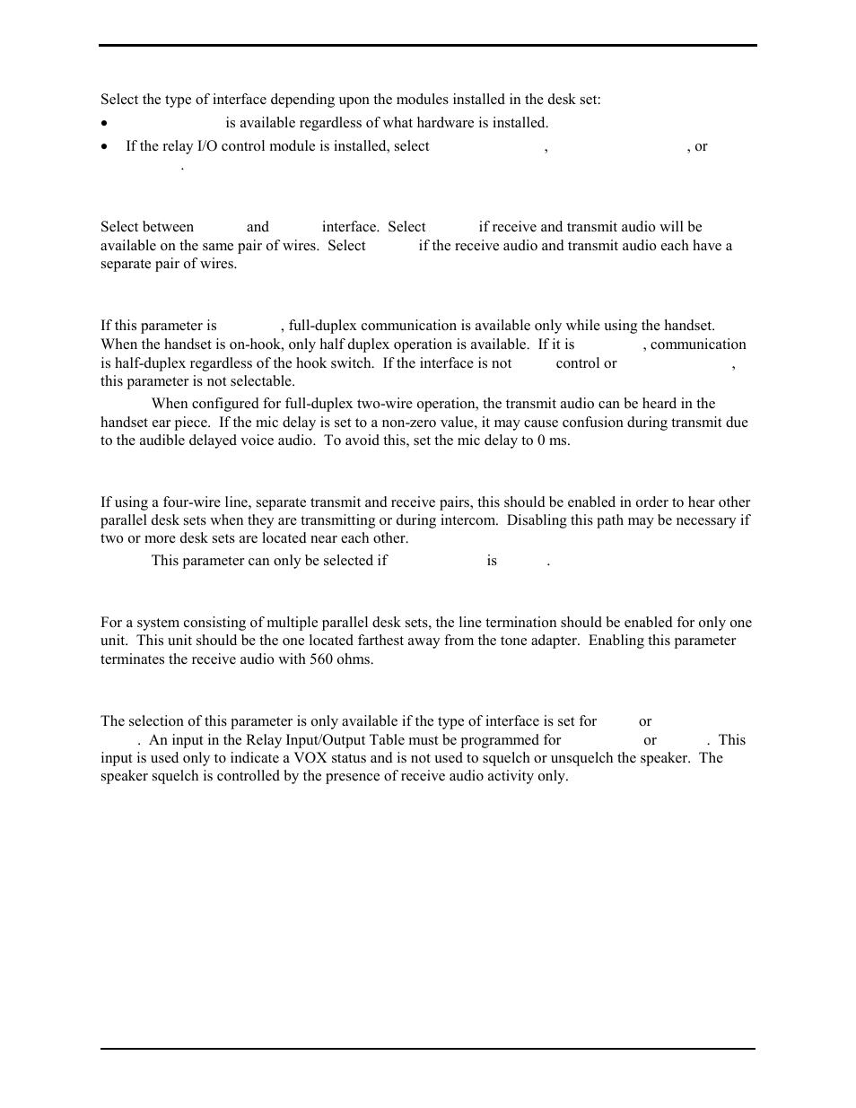 Type of interface, Type of wire, Full duplex | Wire intercom path, Line termination, Use e-lead for vox selection | GAI-Tronics L3149B C200 Advanced Deskset User Manual | Page 52 / 92