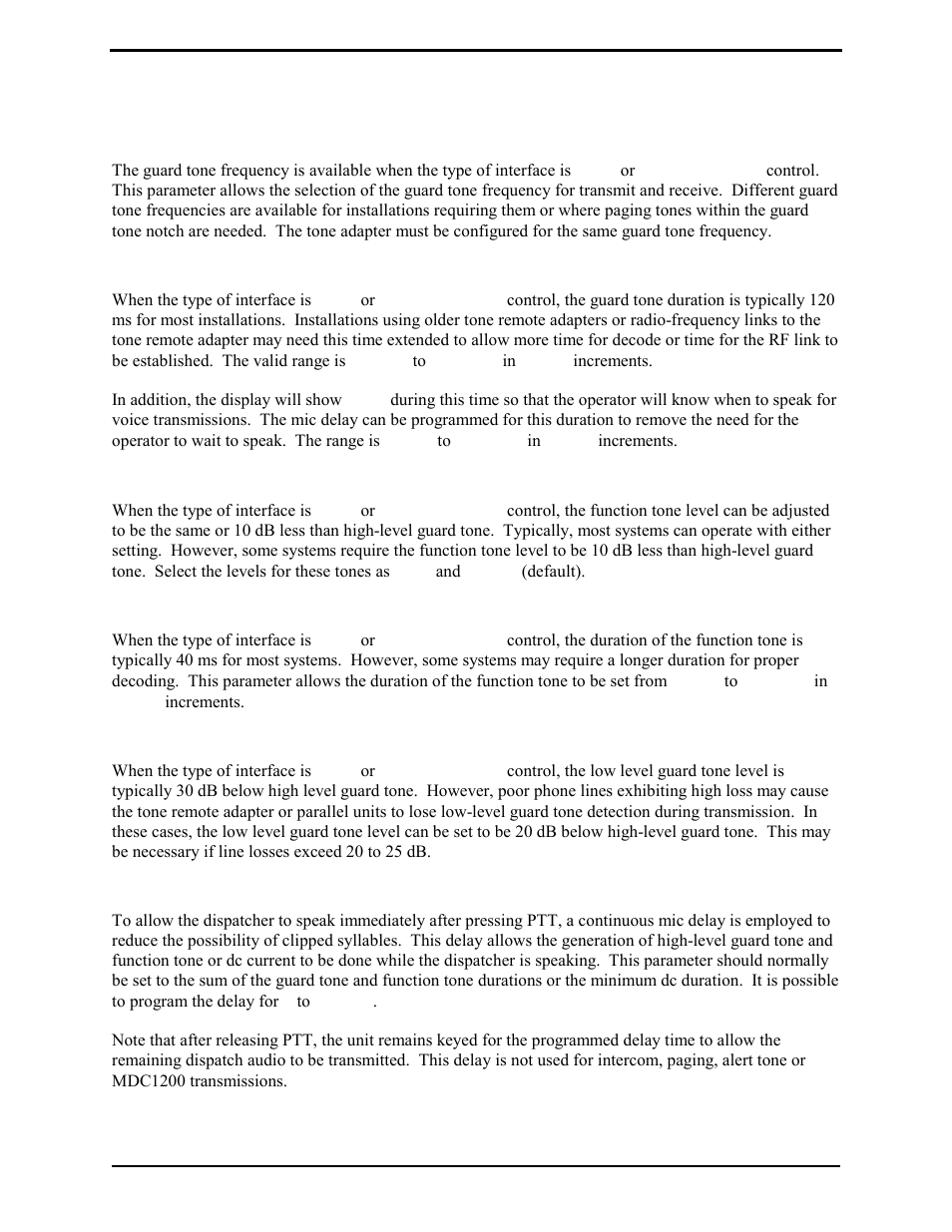 Control parameters, Guard tone frequency, Guard tone duration | Function tone level, Function tone duration, Low level guard tone level, Mic delay | GAI-Tronics L3149B C200 Advanced Deskset User Manual | Page 53 / 92