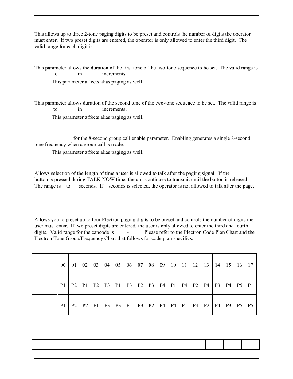 Preset two-tone digits, A tone duration, B tone duration | Second group timer, Talk now timer for two-tone paging, Plectron paging, Preset plectron digits | GAI-Tronics L3149B C200 Advanced Deskset User Manual | Page 63 / 92