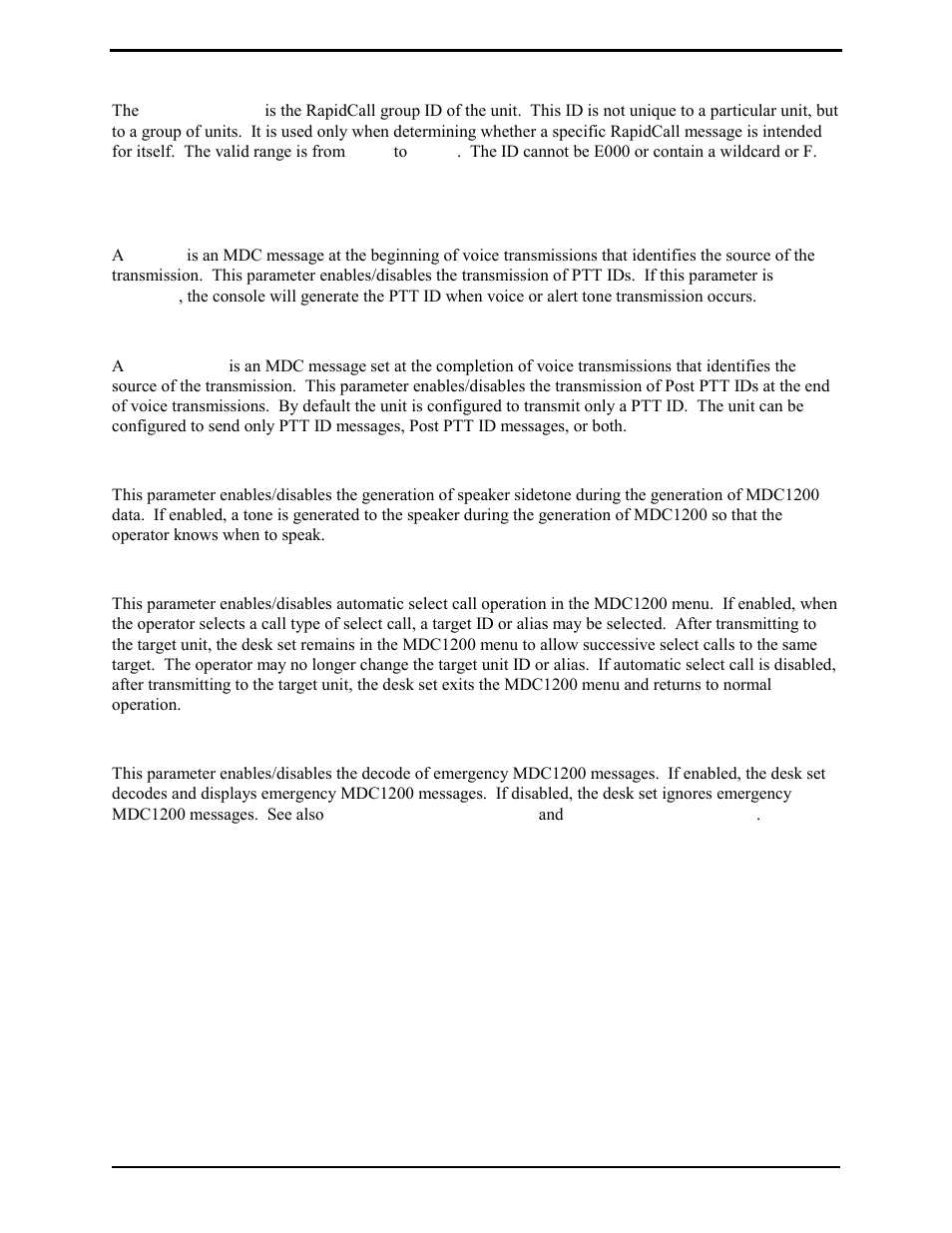 Mdc flags, Ptt enable, Post ptt enable | Generate sidetone during mdc, Automatic select call enable, Emergency enable, Mdc group id | GAI-Tronics L3149B C200 Advanced Deskset User Manual | Page 68 / 92