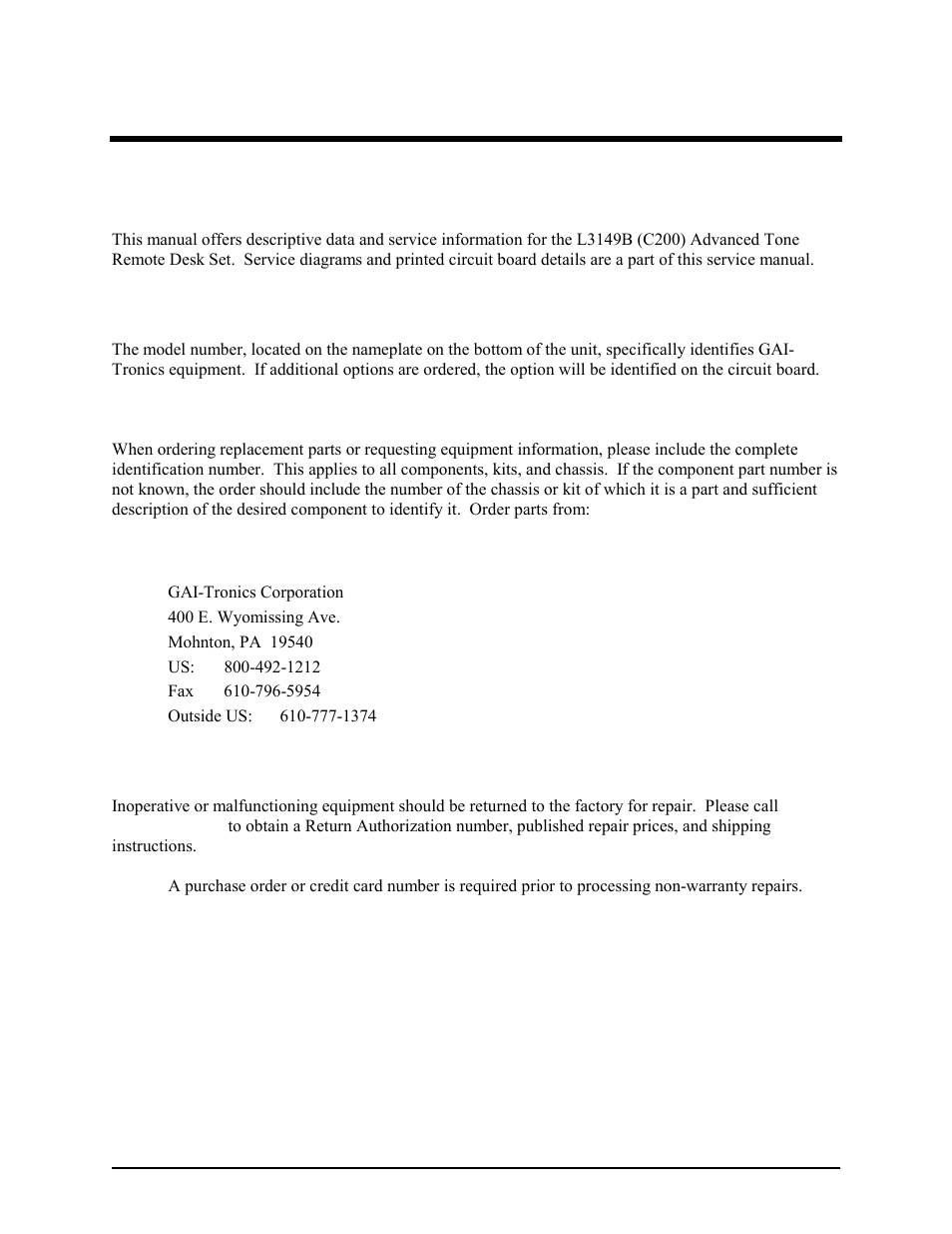 Foreword, Scope of manual, Nomenclature | Ordering replacement parts, Service and repair | GAI-Tronics L3149B C200 Advanced Deskset User Manual | Page 7 / 92