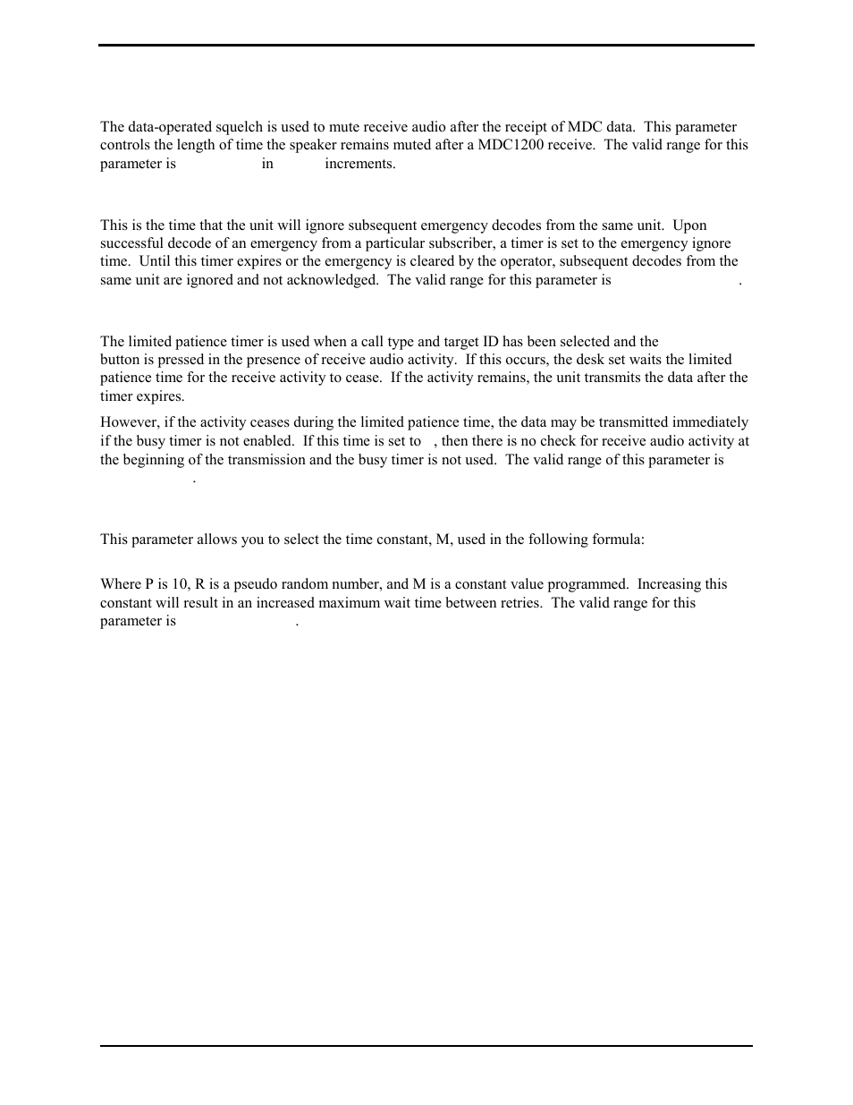 Mdc timers, Dos coast timer, Emergency ignore time | Limited patience timer, Retry constant | GAI-Tronics L3149B C200 Advanced Deskset User Manual | Page 70 / 92