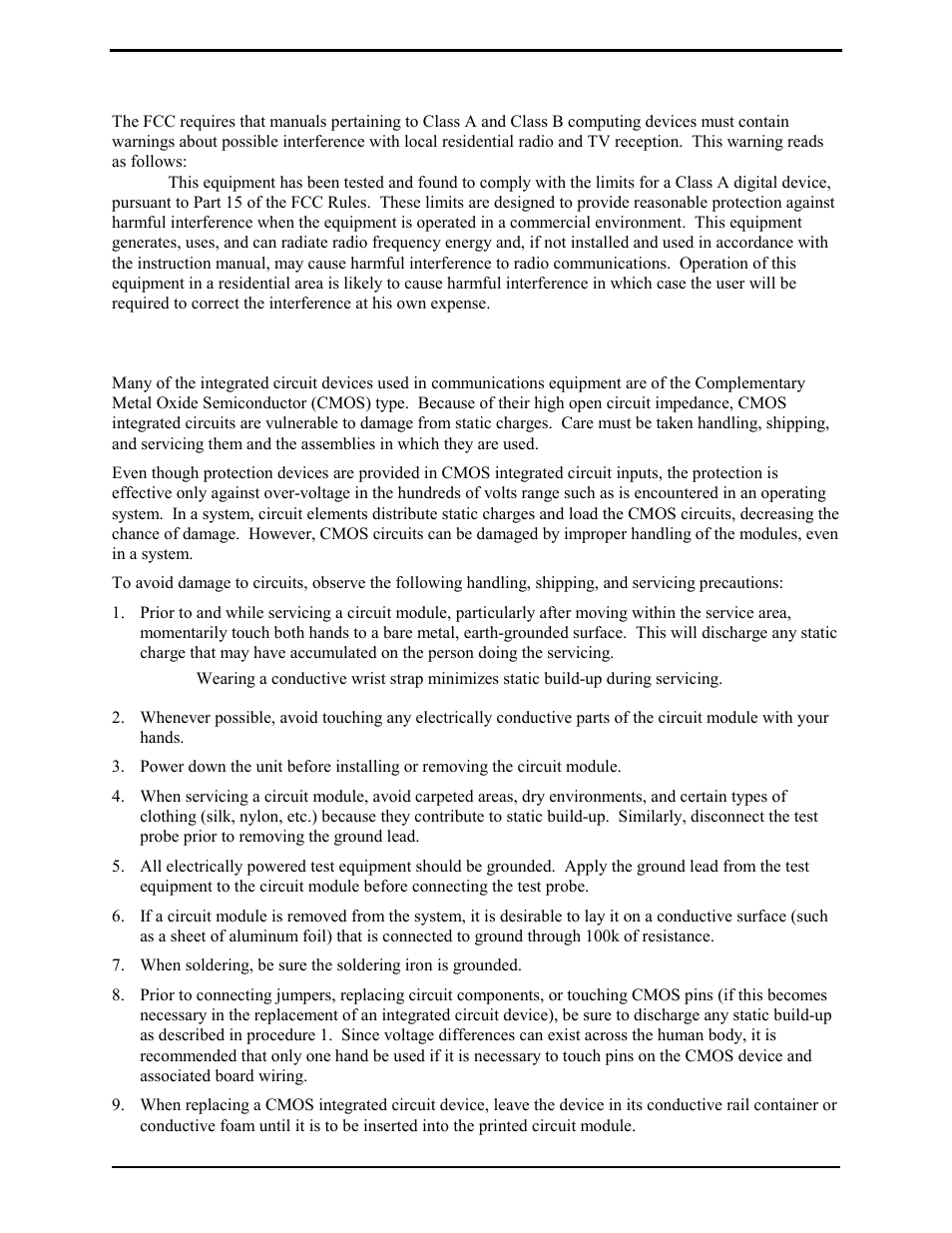 Fcc interference warning, Safe handling of cmos integrated circuit devices | GAI-Tronics L3149B C200 Advanced Deskset User Manual | Page 9 / 92