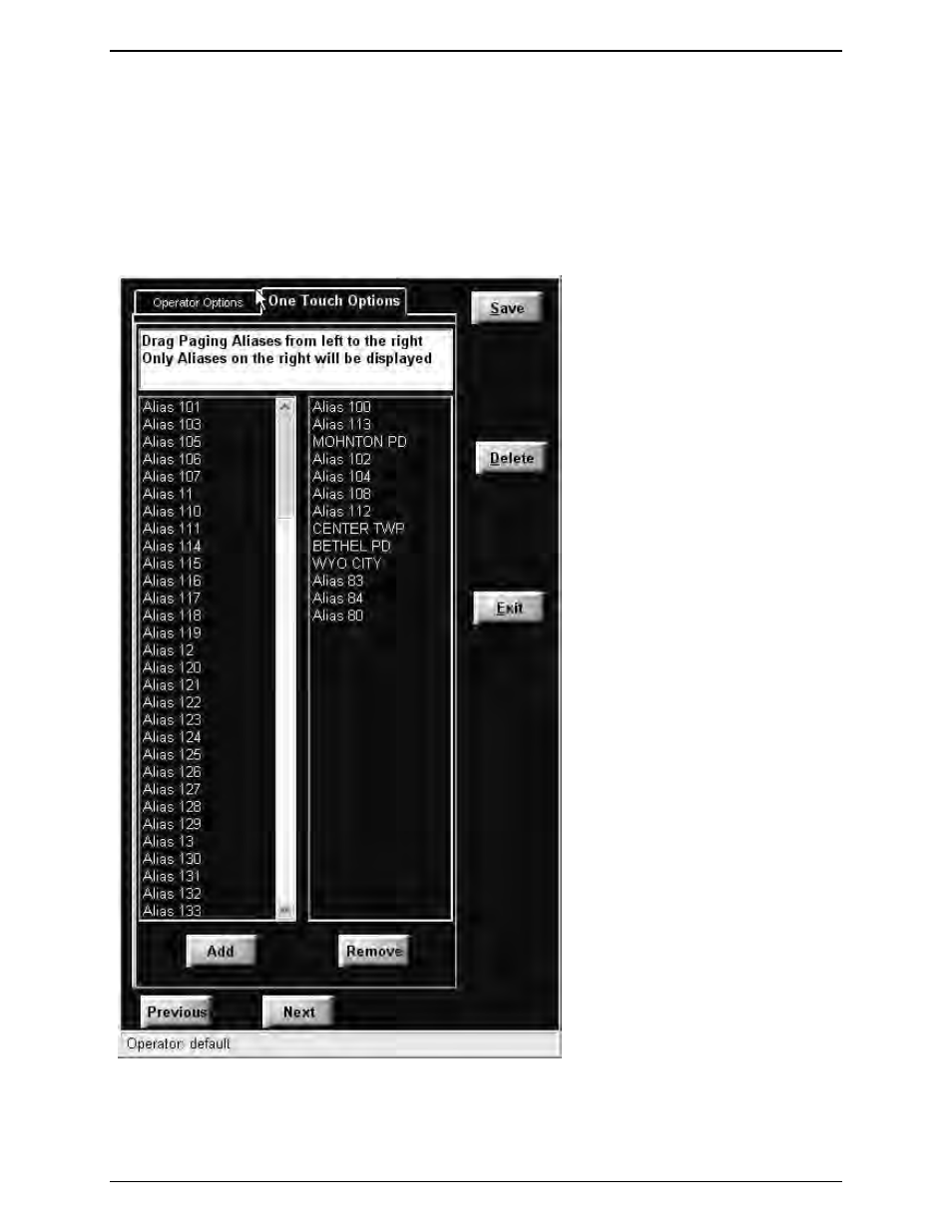 One touch options, Default profile/user | GAI-Tronics ICP9000 Navigator Series Console Installation and Service Manual User Manual | Page 39 / 88