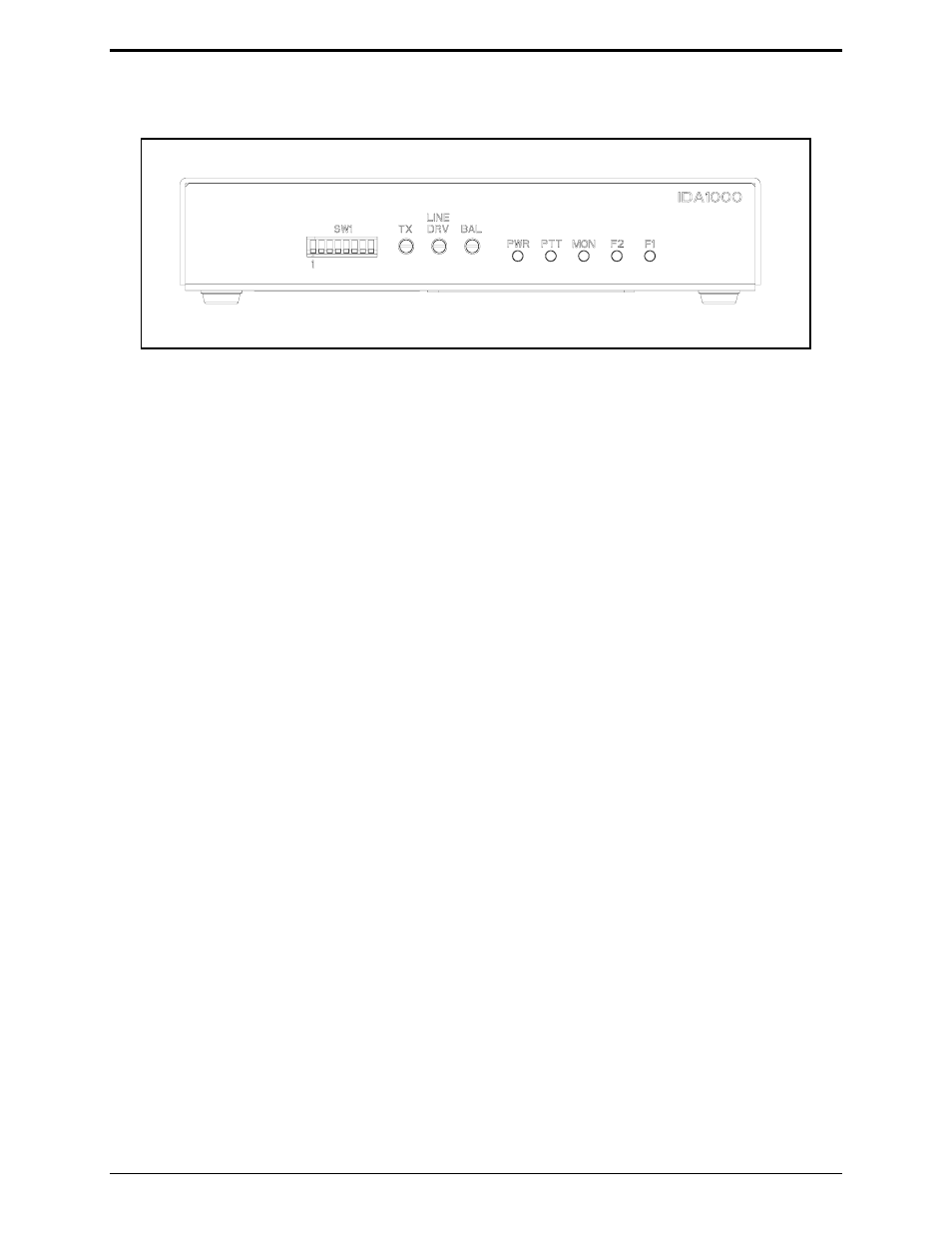 Front panel, Programming switches, Line level adjustments | Tx adjustment, Line drv adjustment, Bal adjustment, Front panel leds | GAI-Tronics IDA1000A DC Remote Adapter Installation and Service Manual User Manual | Page 8 / 36