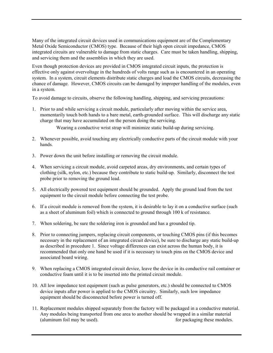 Safe handling of cmos integrated circuit devices | GAI-Tronics CB193-001 Call Boxes User Manual | Page 10 / 53