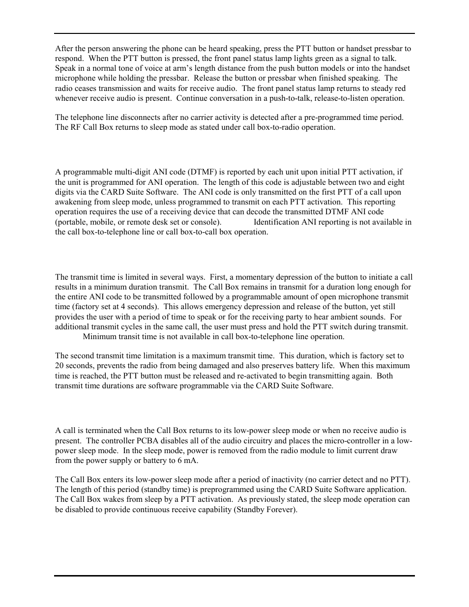 Ani reporting, Transmit time limiting, Low-power sleep | GAI-Tronics CB193-001 Call Boxes User Manual | Page 18 / 53