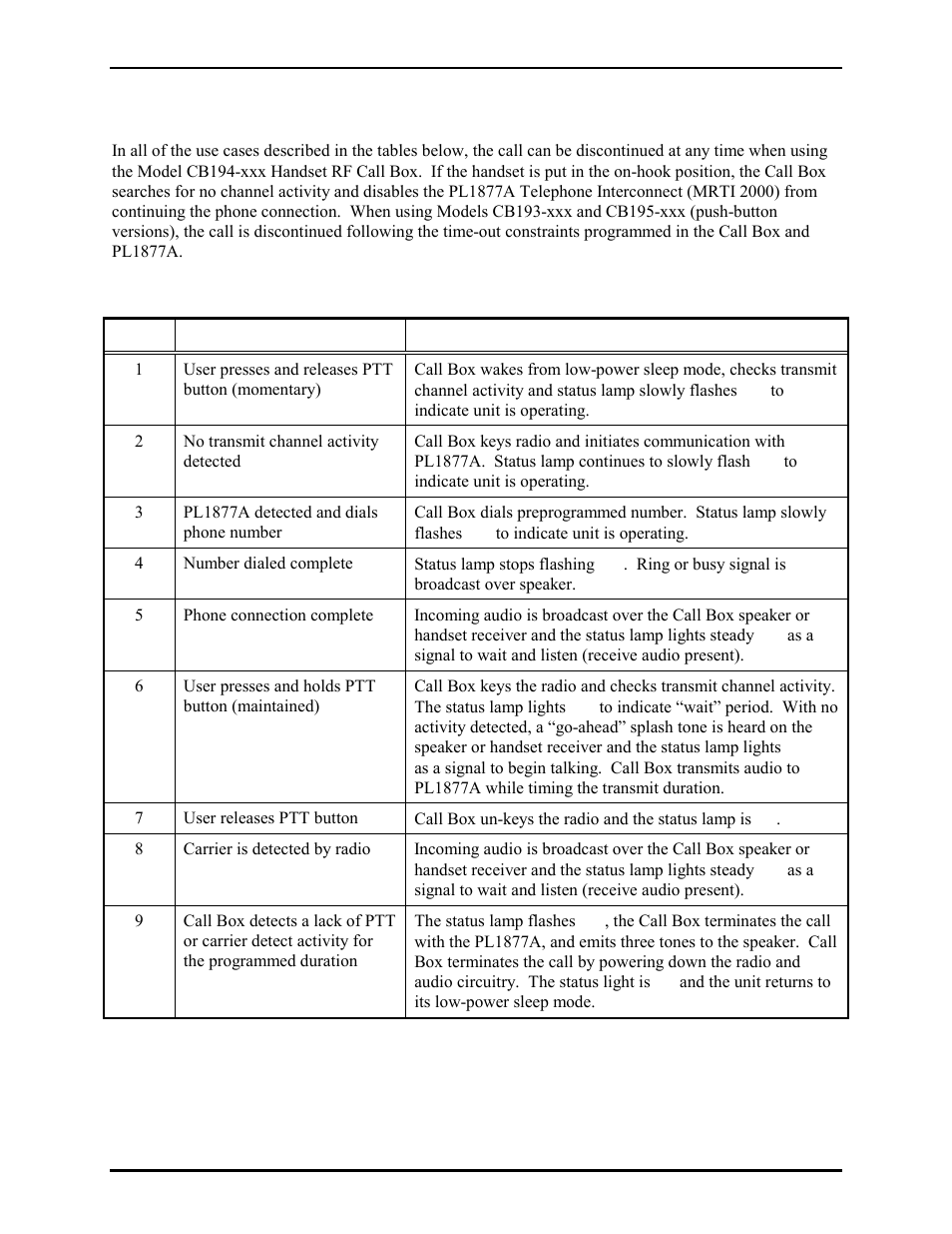 Rf call-box-to-telephone communication protocol, Normal use | GAI-Tronics CB193-001 Call Boxes User Manual | Page 26 / 53