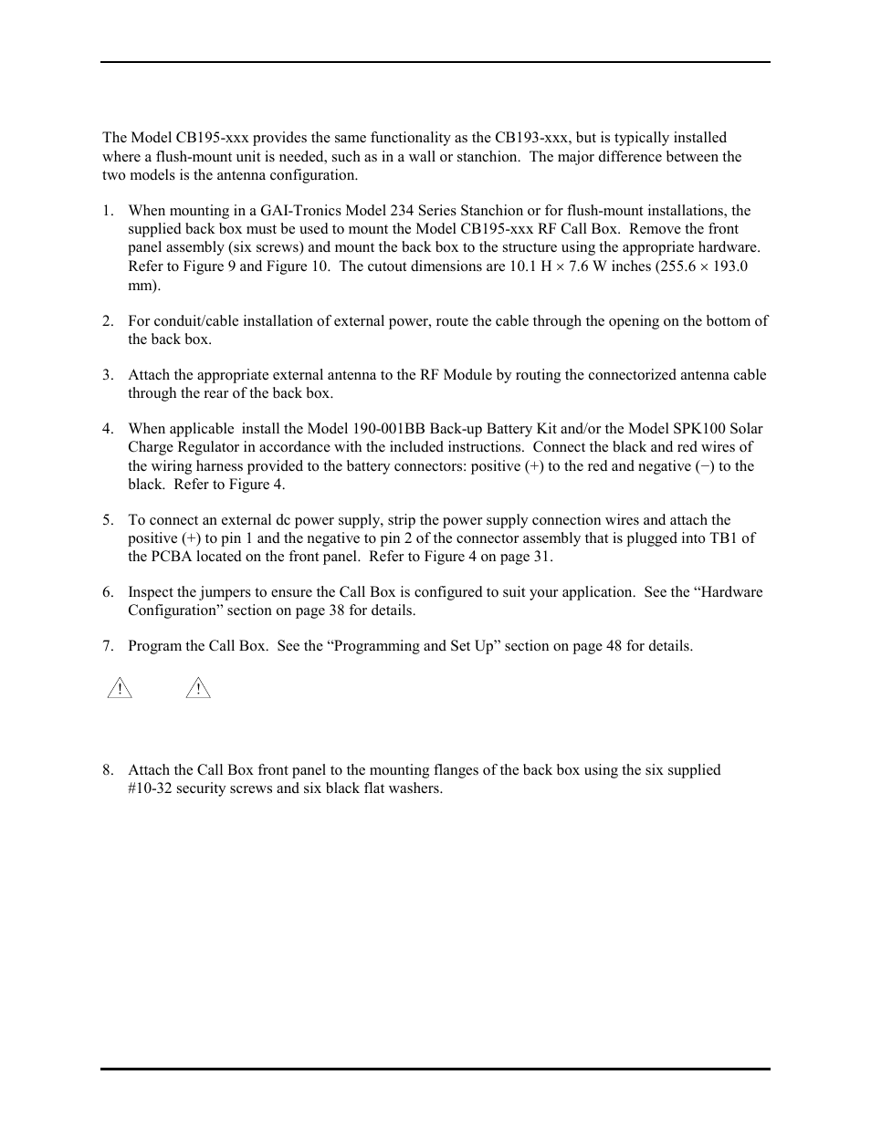Cb195-xxx flush-mount rf call box, Model cb195-xxx flush-mount rf call box | GAI-Tronics CB193-001 Call Boxes User Manual | Page 36 / 53