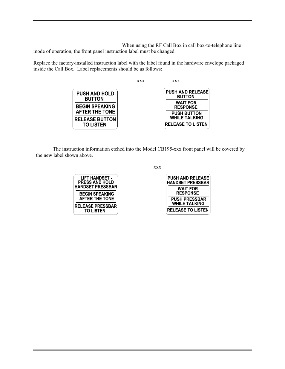 Call box instruction labeling | GAI-Tronics CB193-001 Call Boxes User Manual | Page 38 / 53