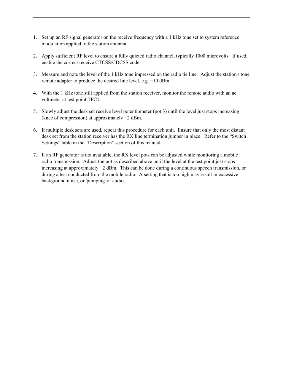 Audio level setting procedure | GAI-Tronics ITR1000-001 Model ITR1000-001 Basic Tone Remote Deskset with Line Select User and Installation Manual User Manual | Page 19 / 40