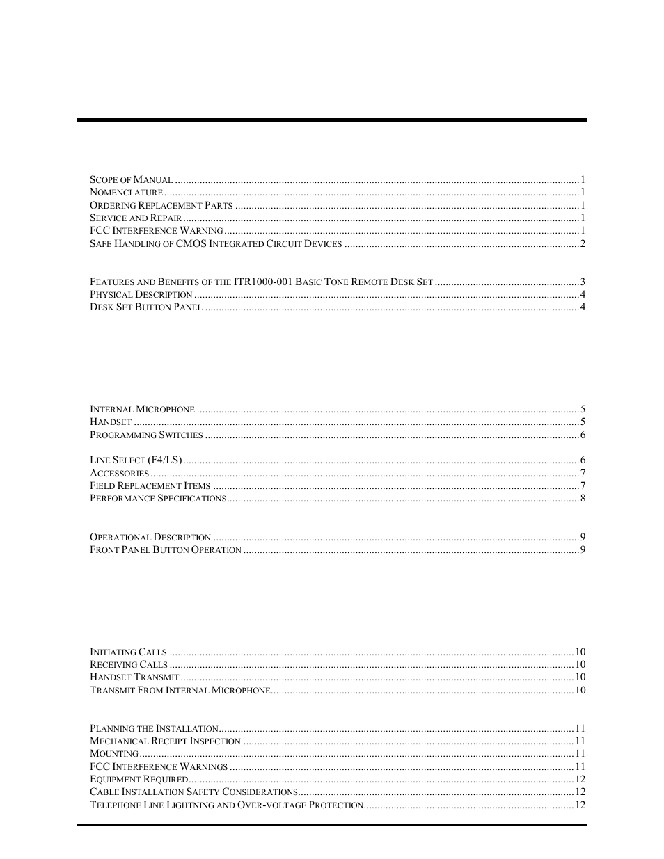 GAI-Tronics ITR1000-001 Model ITR1000-001 Basic Tone Remote Deskset with Line Select User and Installation Manual User Manual | Page 3 / 40