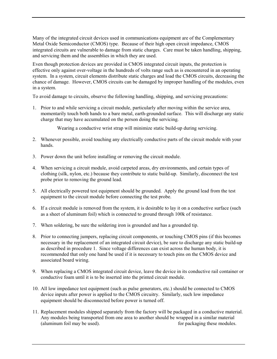 Safe handling of cmos integrated circuit devices | GAI-Tronics ITR1000-001 Model ITR1000-001 Basic Tone Remote Deskset with Line Select User and Installation Manual User Manual | Page 6 / 40