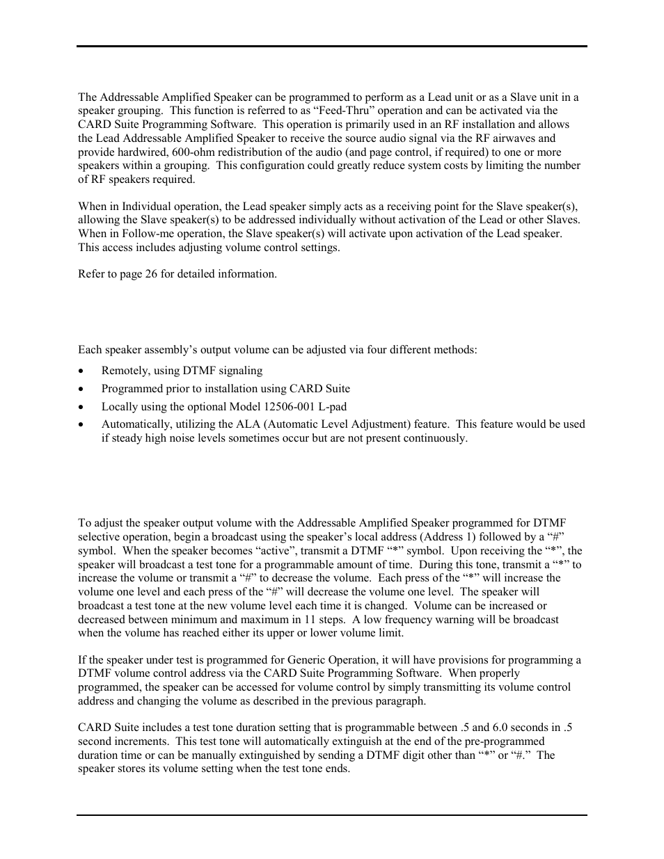 Feed-thru operation, Volume adjustments, Remote volume adjustment | With automatic level adjustment disabled | GAI-Tronics 13363 Addressable Amplified Speakers Installation and Operation Manual User Manual | Page 18 / 57