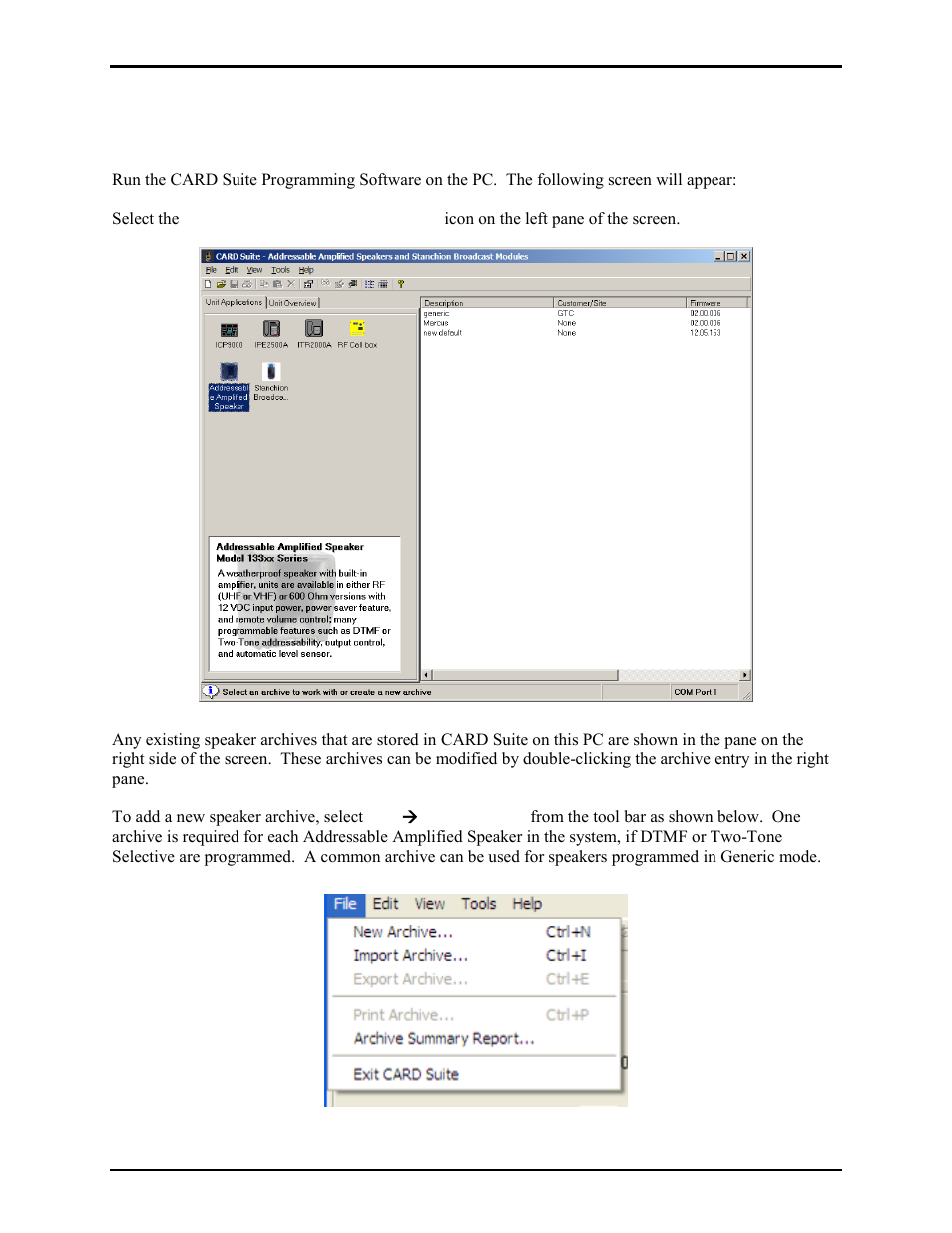 Programming the addressable amplified speaker, Initial setup and file creation | GAI-Tronics 13363 Addressable Amplified Speakers Installation and Operation Manual User Manual | Page 23 / 57