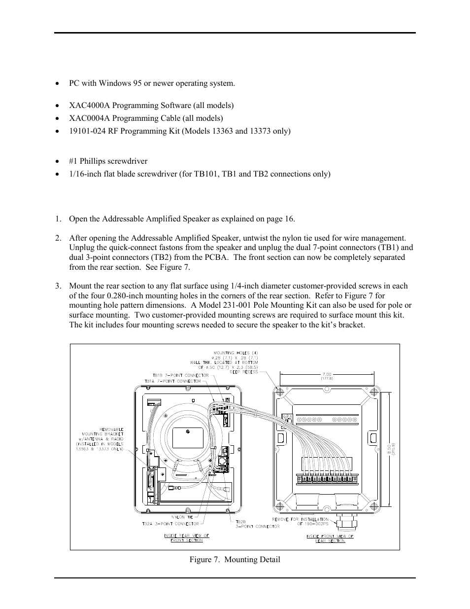 Equipment required, Programming, Tools | Mounting | GAI-Tronics 13363 Addressable Amplified Speakers Installation and Operation Manual User Manual | Page 42 / 57