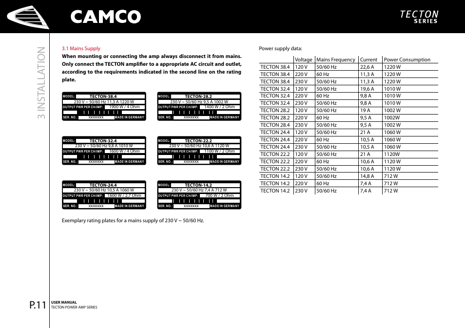 3 inst all ation | Camco P.5 Series User Manual | Page 13 / 38