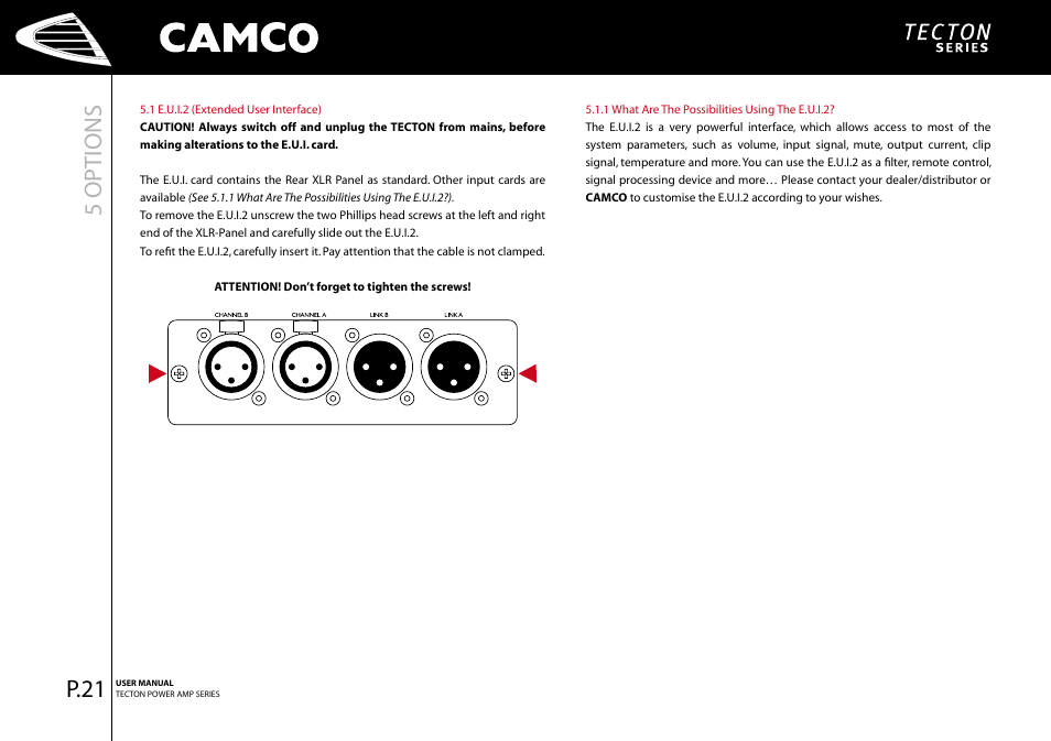5 options | Camco P.5 Series User Manual | Page 23 / 38