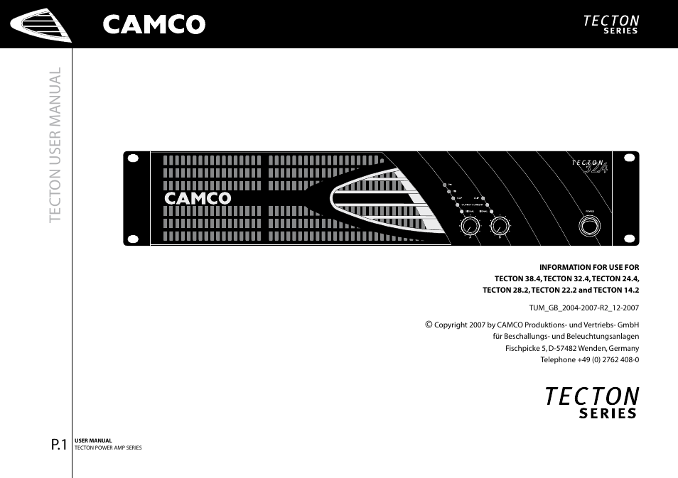 Tect on user manu al | Camco P.5 Series User Manual | Page 3 / 38