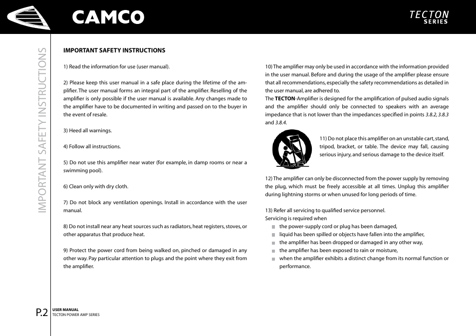 Impor tant safet y instr uctions | Camco P.5 Series User Manual | Page 4 / 38