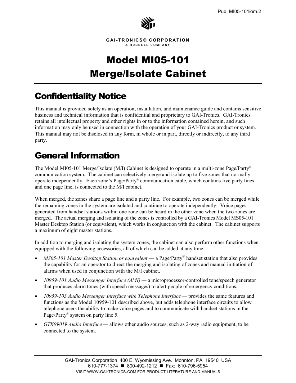 GAI-Tronics MI05-101 Merge / Isolate Cabinet with External Option User Manual | 24 pages