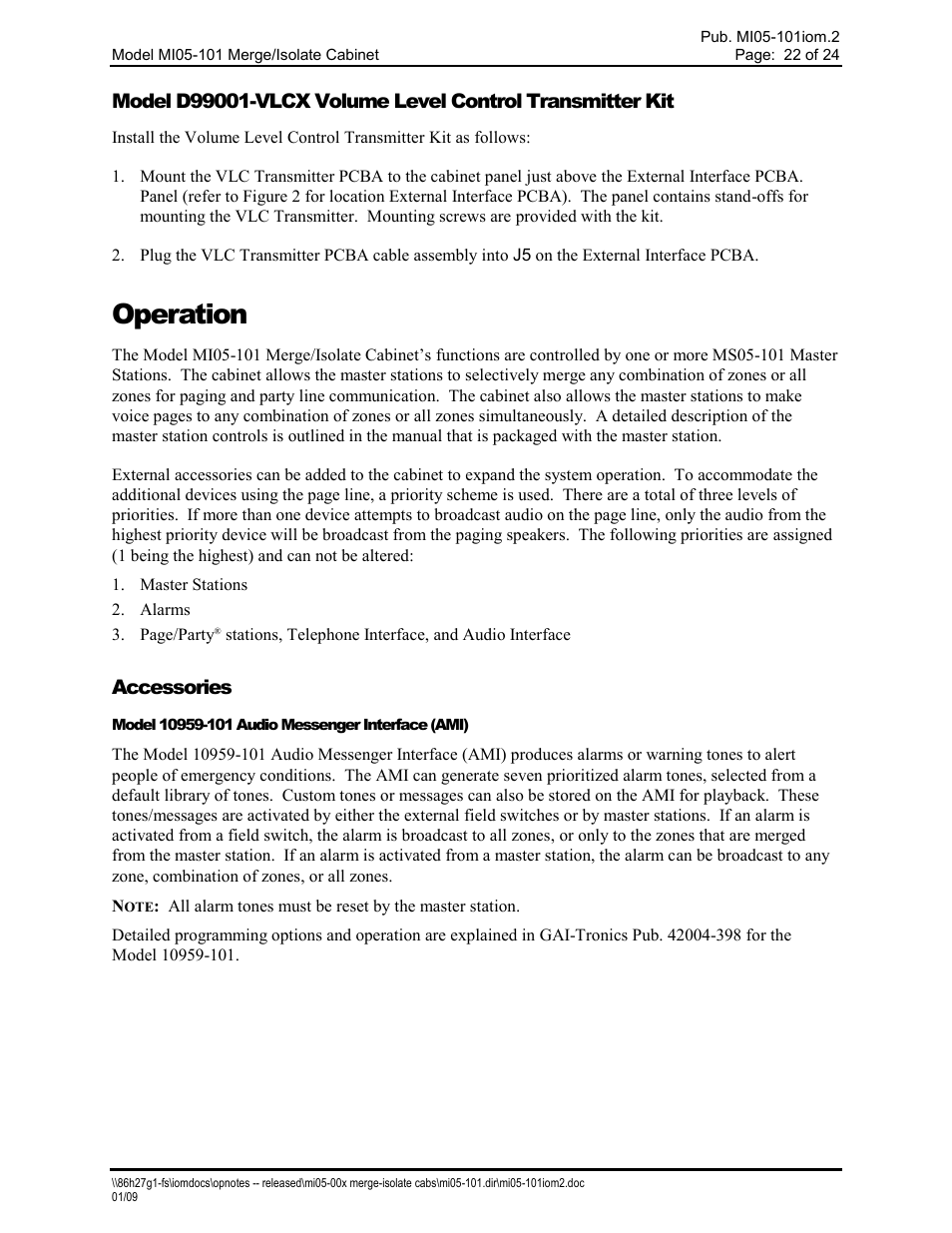 Operation | GAI-Tronics MI05-101 Merge / Isolate Cabinet with External Option User Manual | Page 22 / 24
